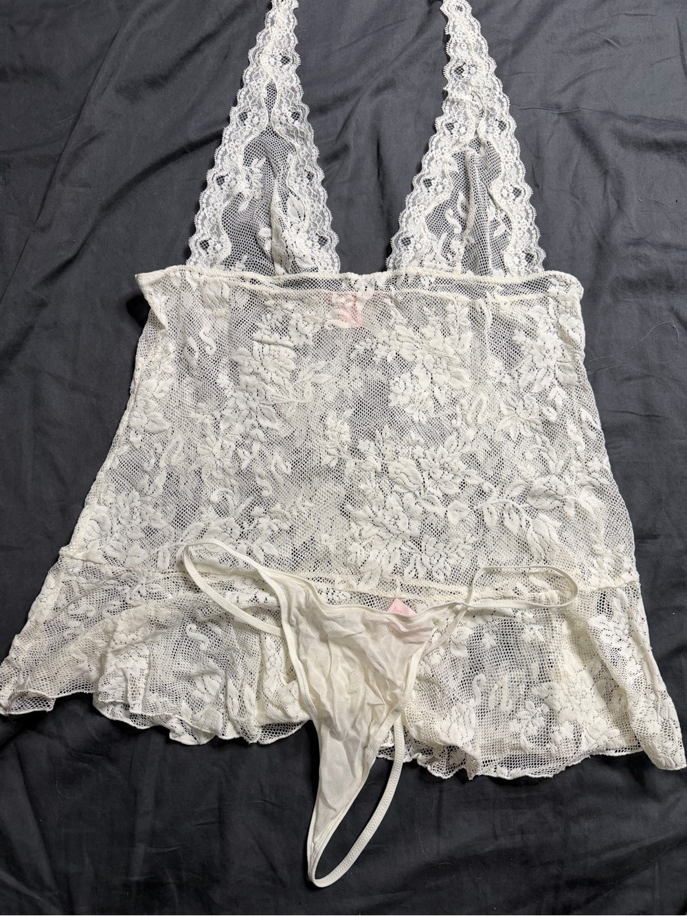 Victoria's Secret Ivory Lace Halter Babydoll with Thong
